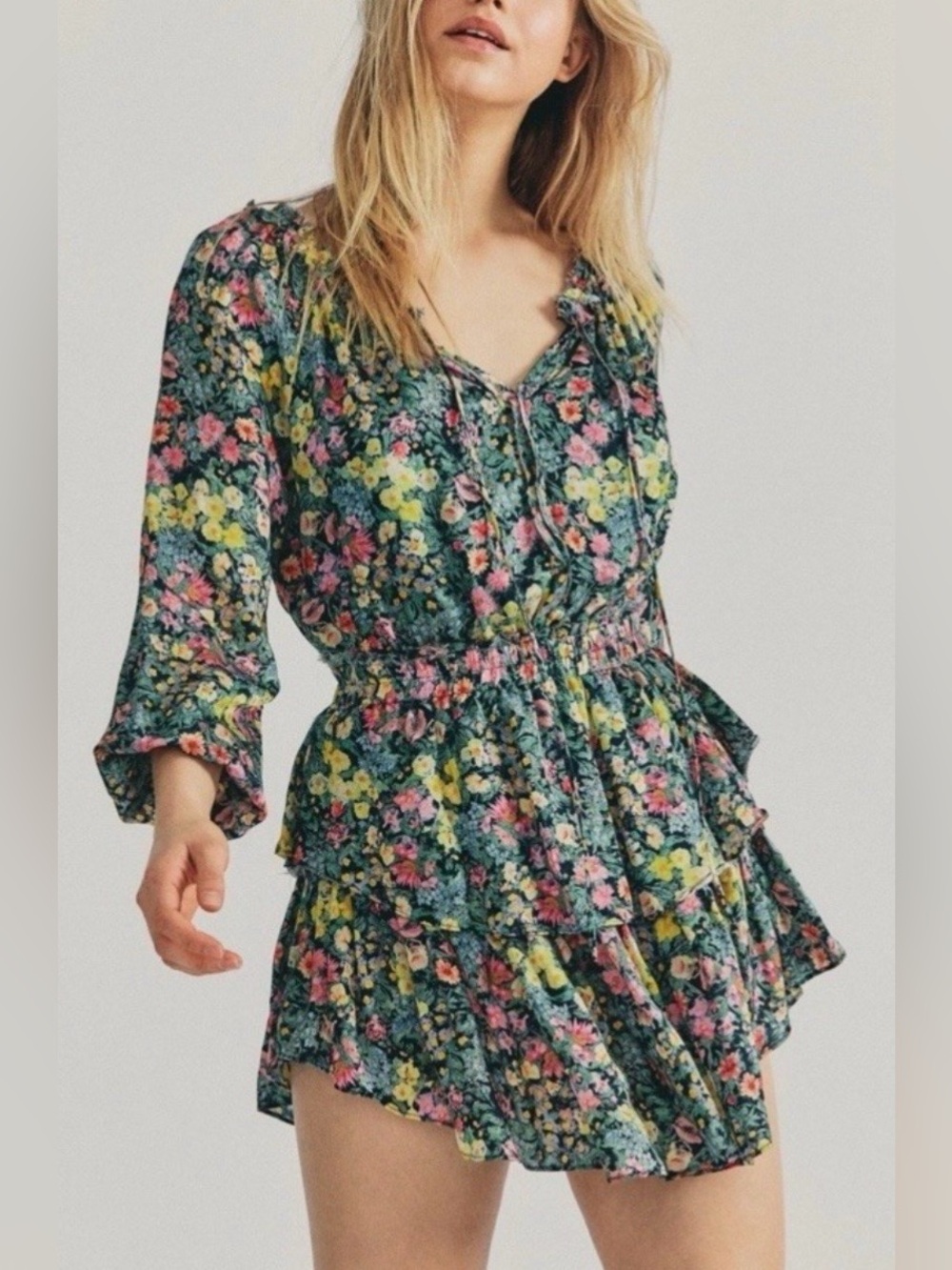 LoveShakeFancy Silk Blend Floral Dress Small